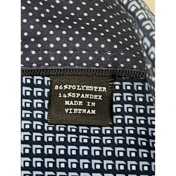 Michael Strahan Mens Sz Med Dark Blue Geometric Short Sleeve Button Down Shirt - Picture 7 of 9